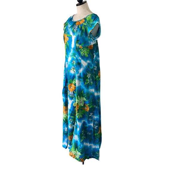 Paradise Hawaii Vintage Womens Dress Size M Blue Floral Maxi Pure Cotton New - Picture 2 of 11
